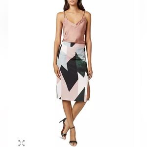 Ted Baker 14/5 ROXANE Geo Print Black Pink Gray White Green Pencil Skirt